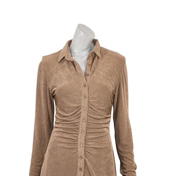 With Jean Women's Andy Dress in Latte brown button ruched size Small - Picture 8 of 10